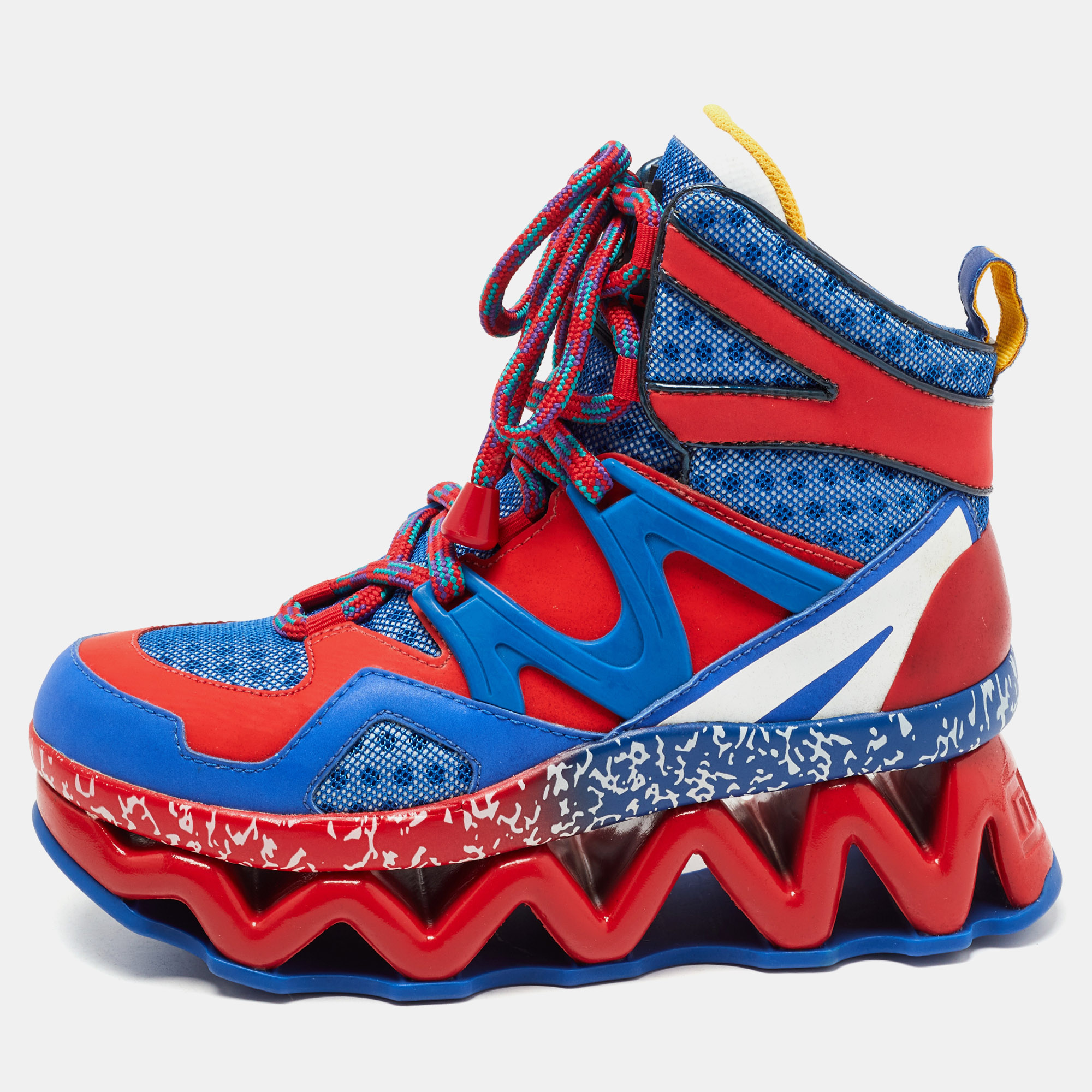 

Marc by Marc Jacobs Blue/Red Leather Ninja Wave High Top Sneakers Size