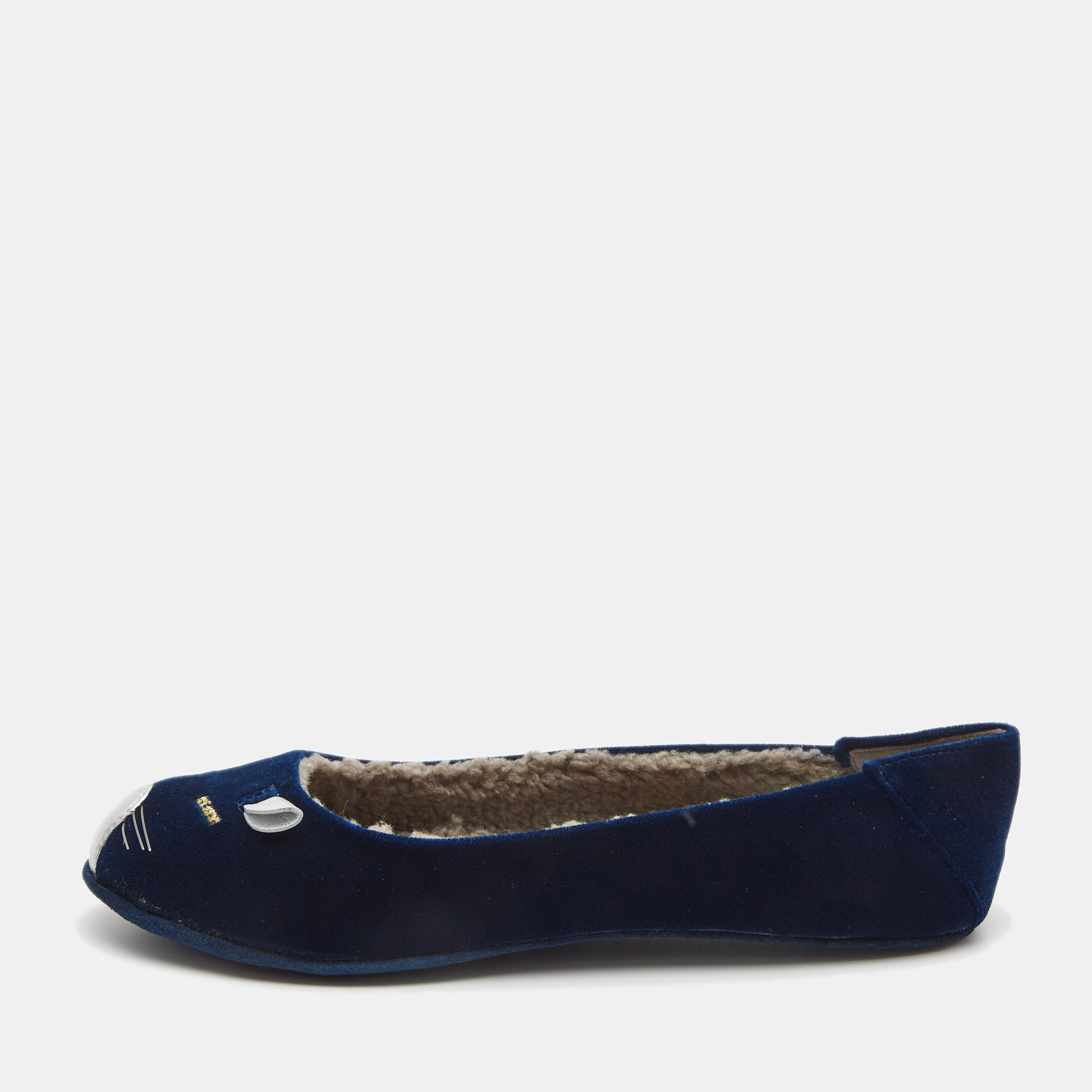 Pre-owned Marc By Marc Jacobs Blue Velvet Mouse Ballet Flats Size 36