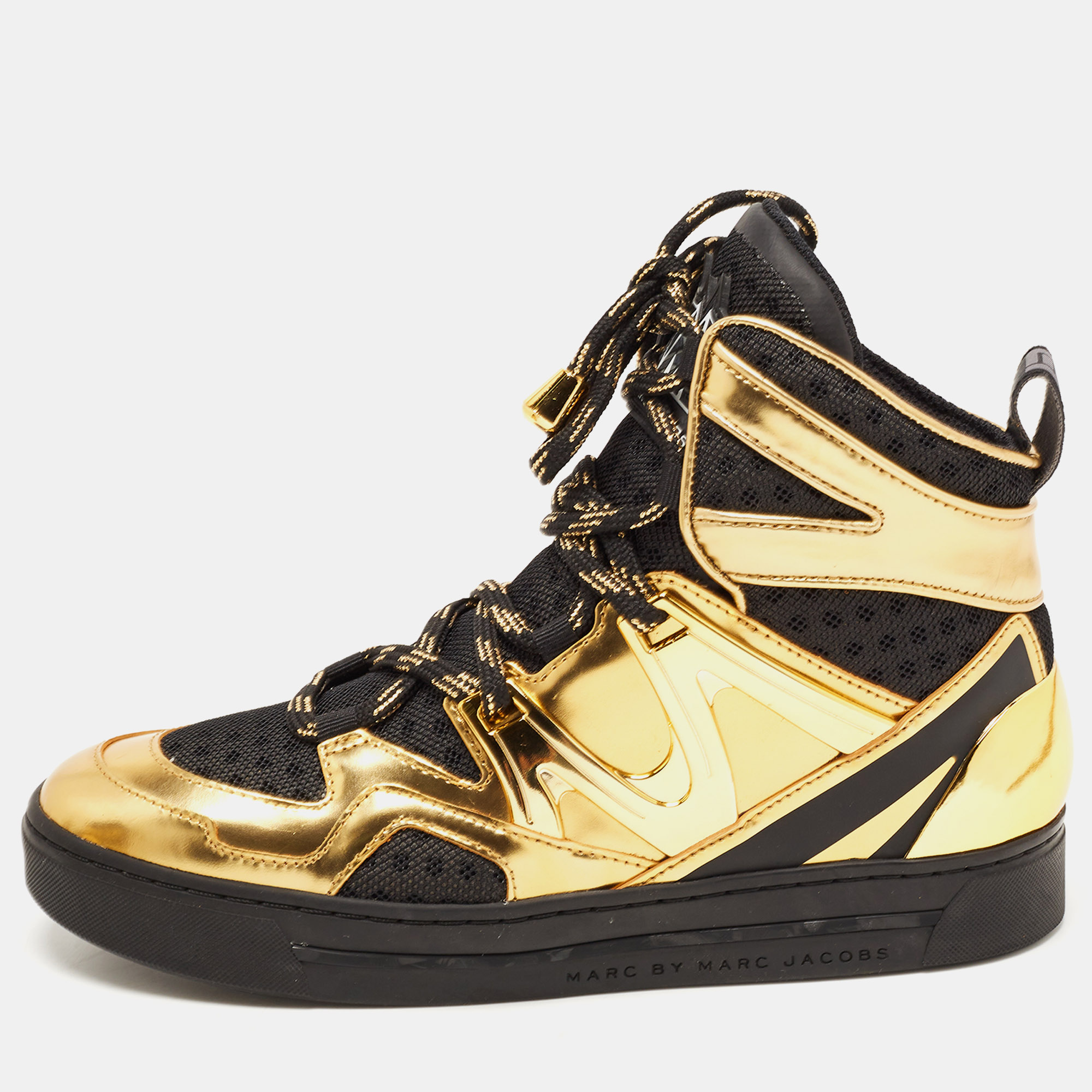 

Marc by Marc Jacobs Gold/Black Leather and Mesh High Top Sneakers Size