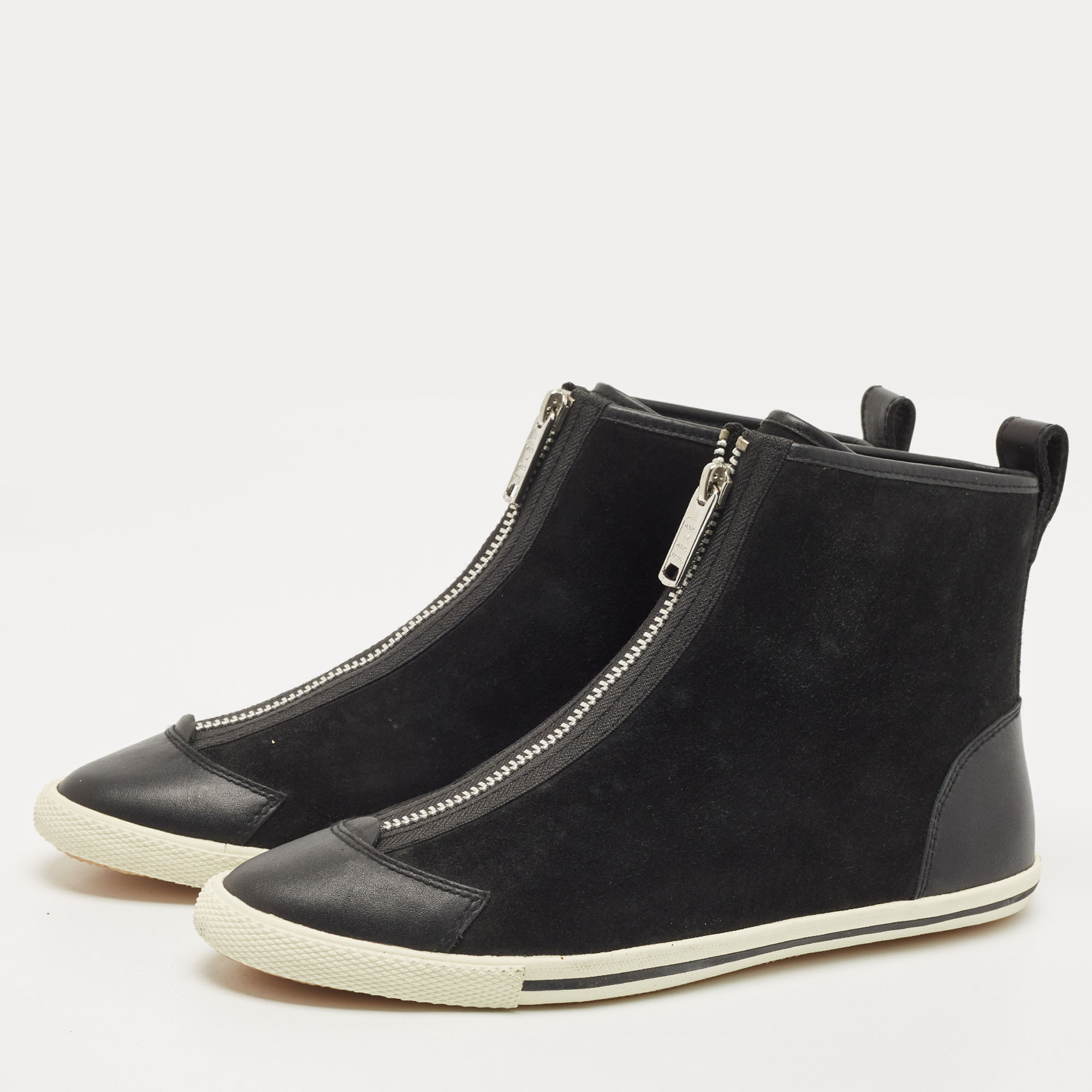 

Marc by Marc Jacobs Black Suede and Leather Zip Front High Top Sneakers Size