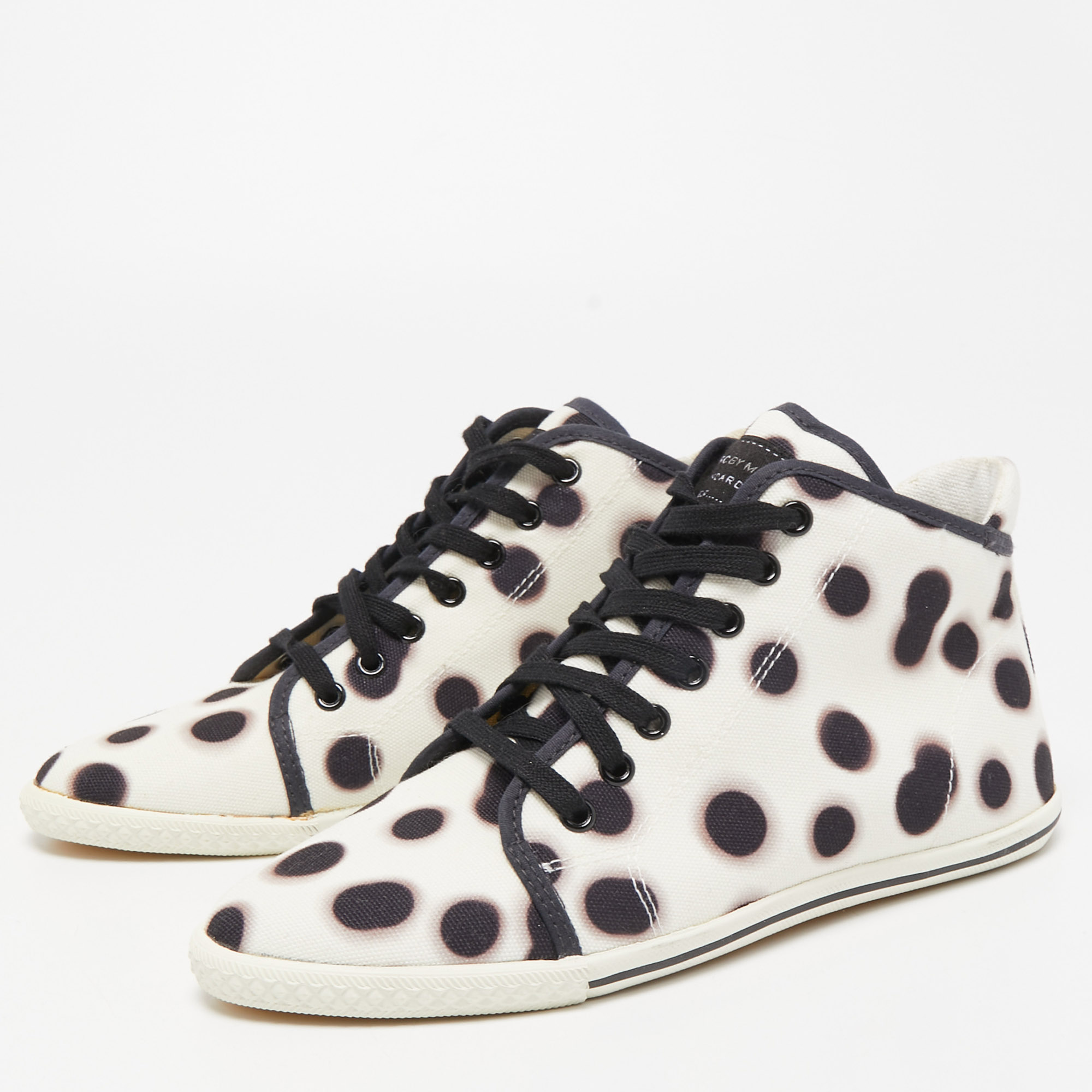 

Marc by Marc Jacobs White And Black Canvas Polka Dot High Top Sneakers Size