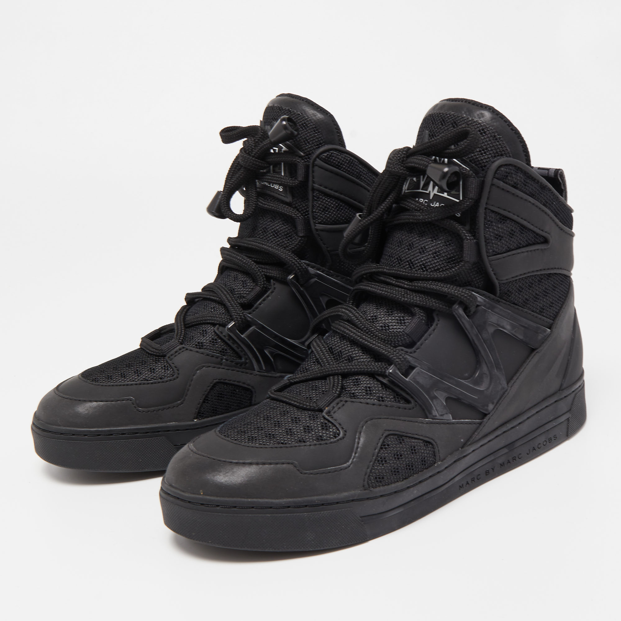 

Marc by Marc Jacobs Black Leather and Mesh High Top Sneakers Size
