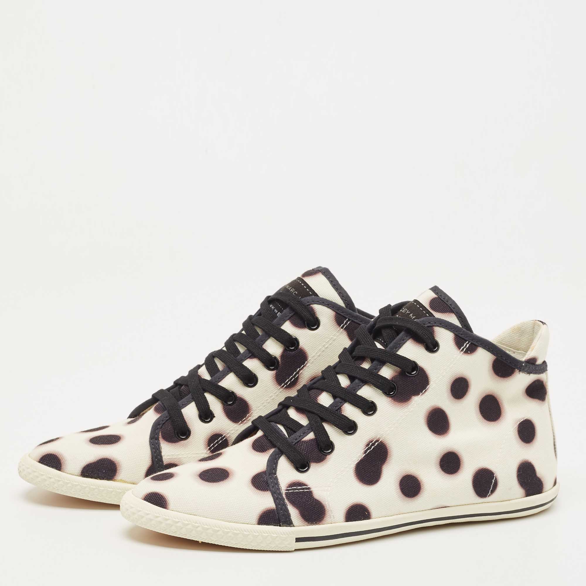 

Marc by Marc Jacobs White And Black Canvas Polka Dot High Top Sneakers Size