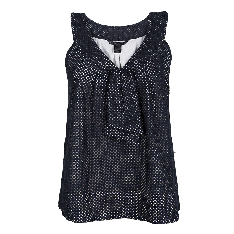 Pre Owned Marc by Marc Jacobs Navy Blue Cutout Overlay Sleeveless Top L