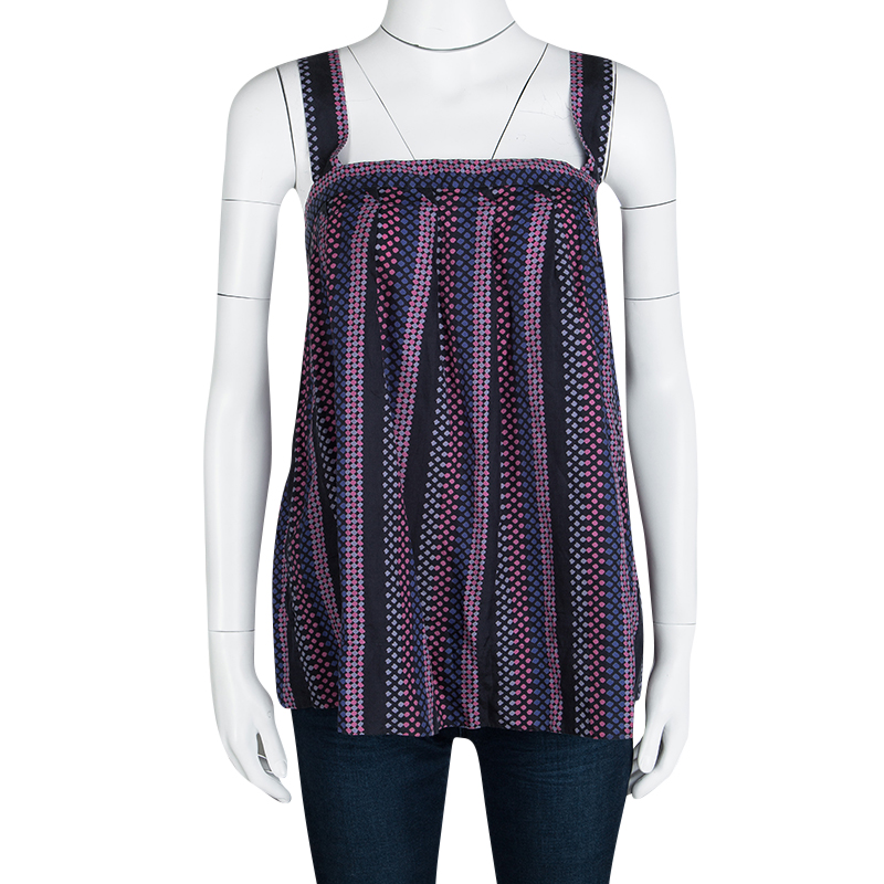 

Marc By Marc Jacobs Navy Blue Cotton Silk Dotted Sleeveless Top