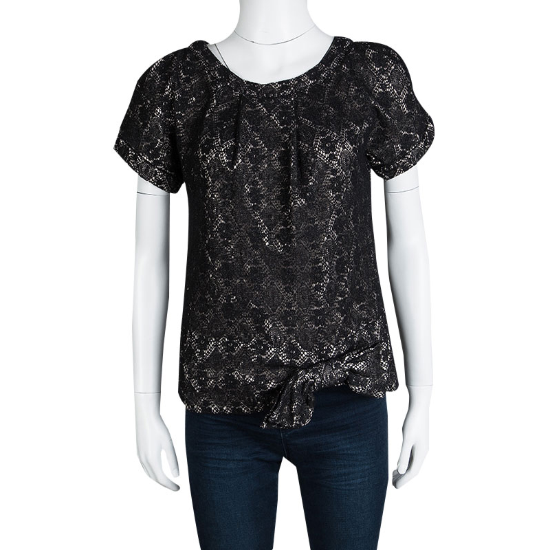 

Marc by Marc Jacobs Black Metallic Medallion Lace Bow Detail Top