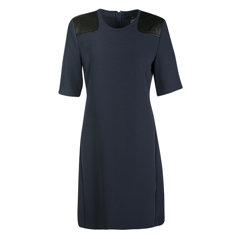 Pre Owned فستان مارك باي مارك جاكوبس بأكمام قصيرة وقصات كتف جلد أزرق كحلي M