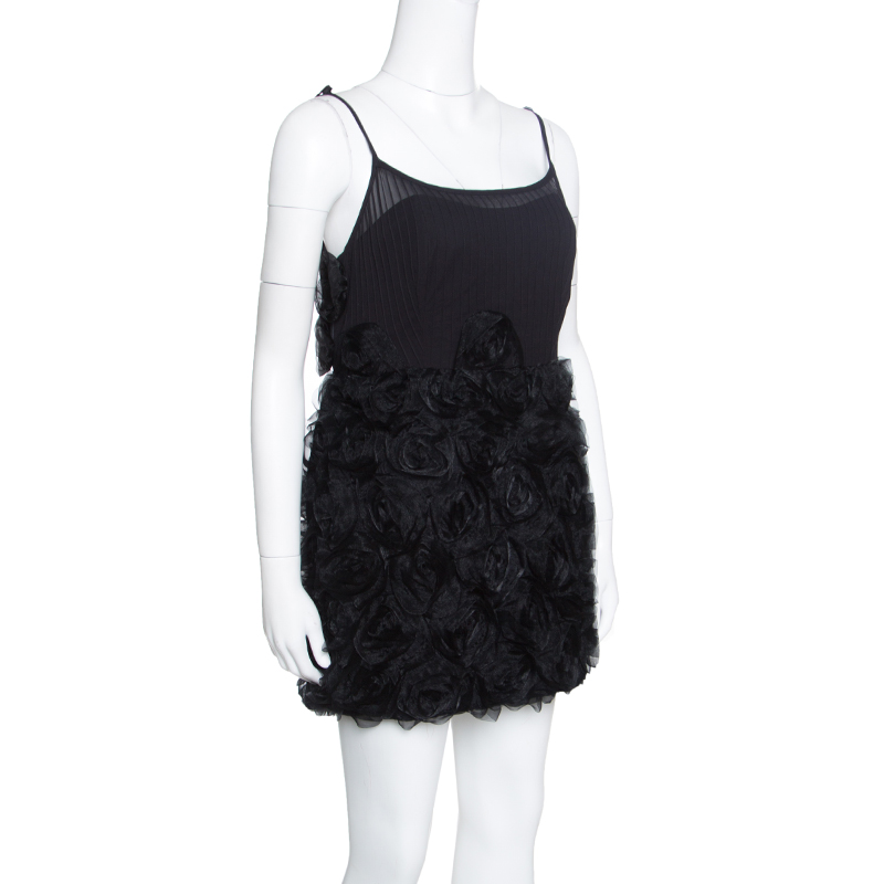 

Marc by Marc Jacobs Black Rosette Applique Silk Blend Mini Dress