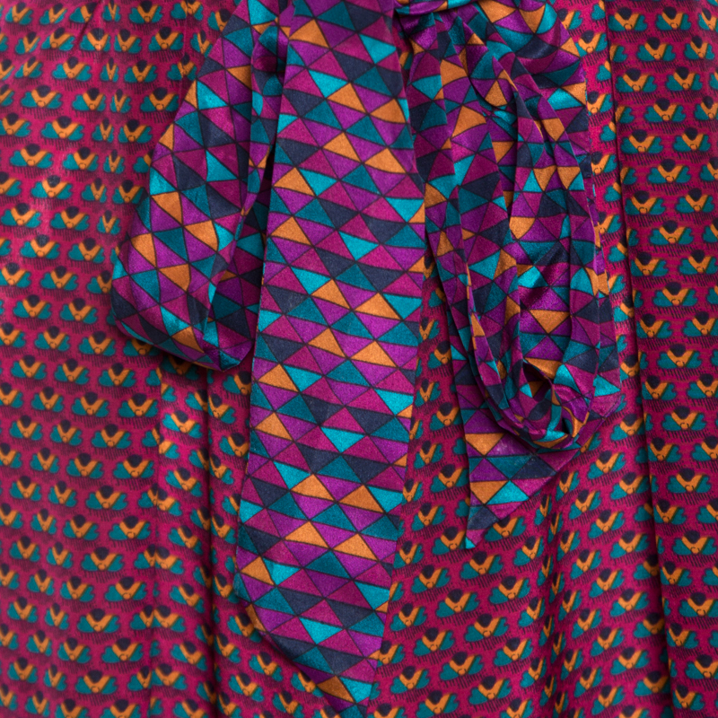 Marc By Marc Jacobs Multicolor Printed Silk Ruffled Trim Belted Dress Xs