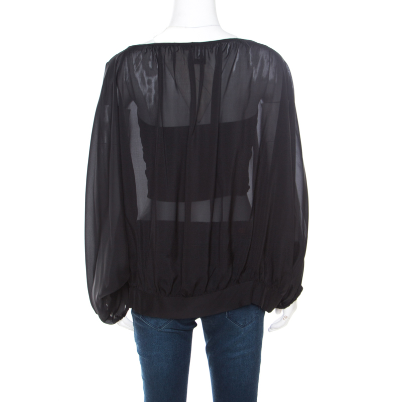 Pre-owned Marc By Marc Jacobs Black Sheer Silk Slit Batwing Sleeve Blouse M/l