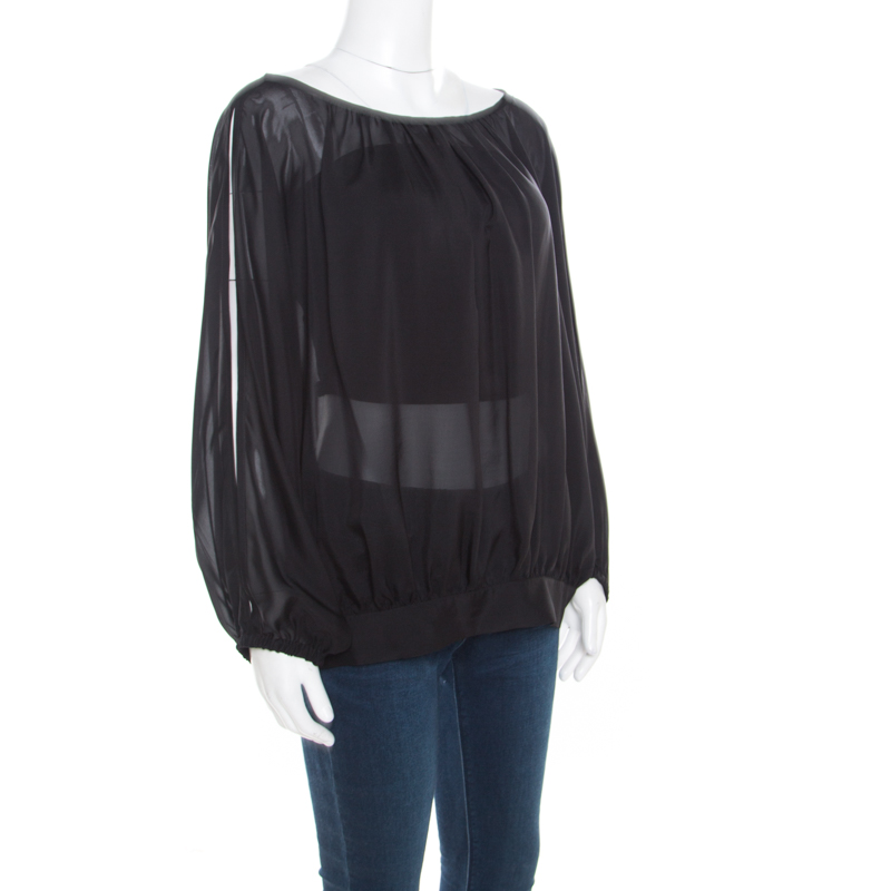 Pre-owned Marc By Marc Jacobs Black Sheer Silk Slit Batwing Sleeve Blouse M/l