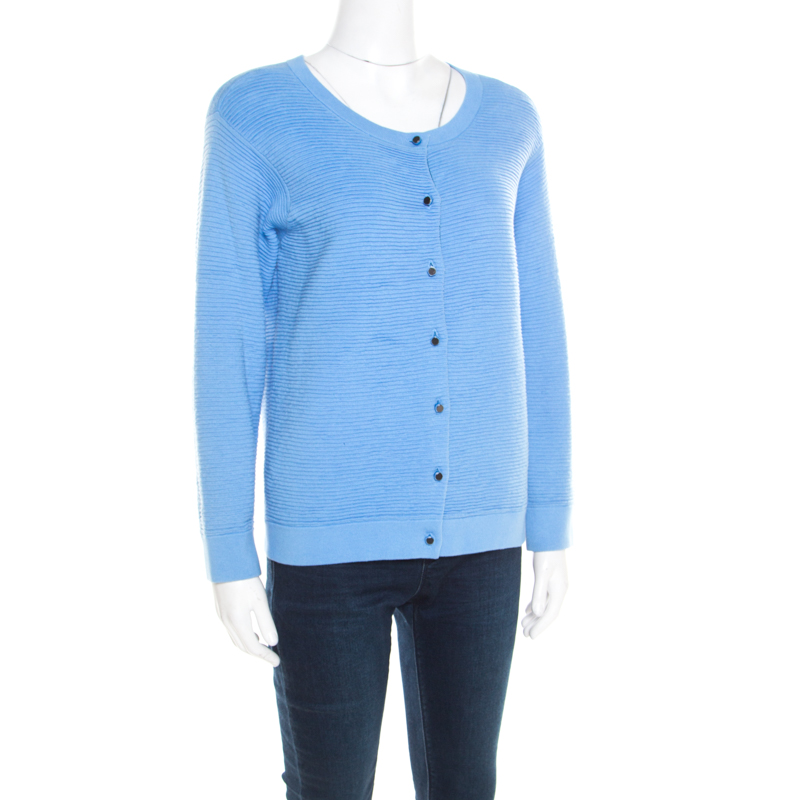 

Marc by Marc Jacobs Bright Periwinkle Blue Jacquard Ribbed Knit Cardigan