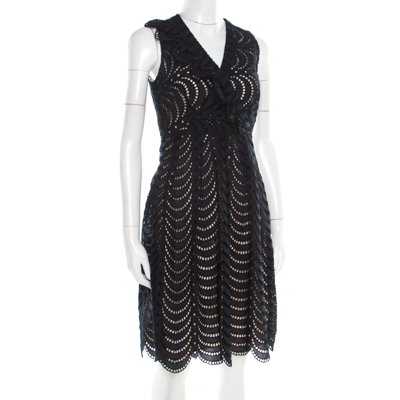 

Marc By Marc Jacobs Navy Blue Eyelet Embroidered Ruffle Detail Edith Dress