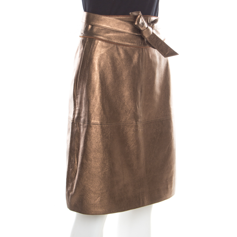 

Marc by Marc Jacobs Metallic Partridge Limelight Waist Tie Detail Leather Skirt