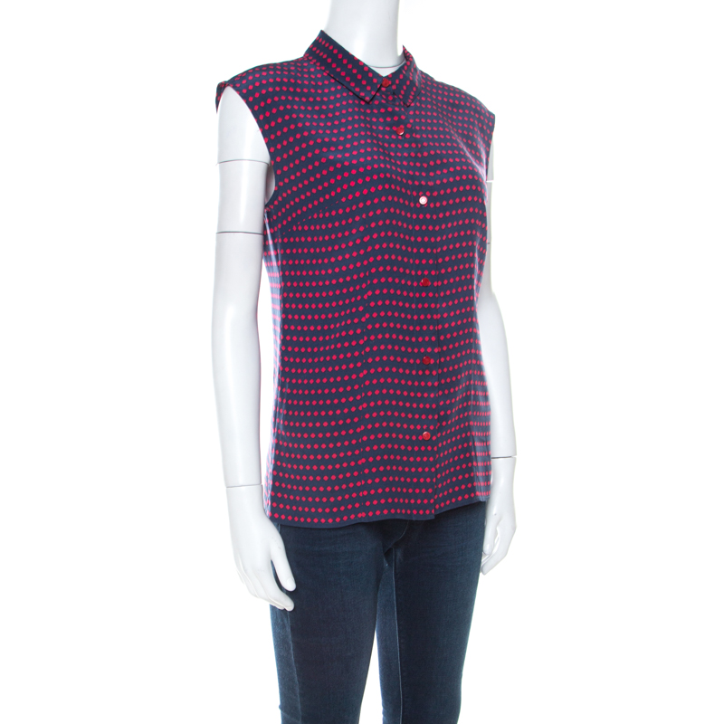 

Marc by Marc Jacobs Navy & Red Dot Print Silk Sleeveless Shirt, Navy blue