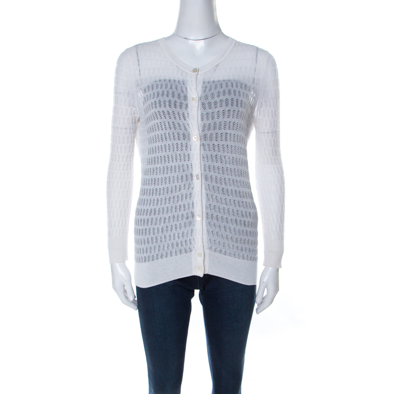 Marc by Marc Jacobs White Crochet Knit Button Front Cardigan S 