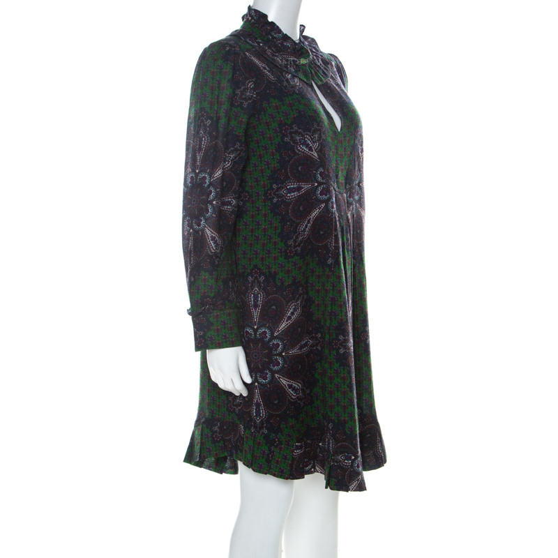 

Marc by Marc Jacobs Green Wool & Silk Blend Peacock Paisley Print Short Dress