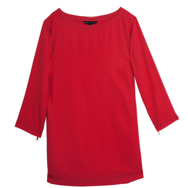Pre Owned Marc by Marc Jacobs Red "Clark" Long Sleeve Zipper Trim Dress L