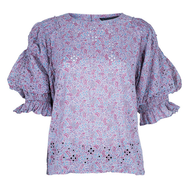 Pre Owned Marc by Marc Jacobs Purple Printed Eyelet Detail Top M