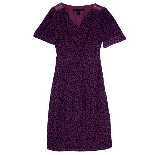 مملوكة مسبقًا فستان مارك باي مارك جاكوبس أرجواني ماجينتا طباعة قلوب S