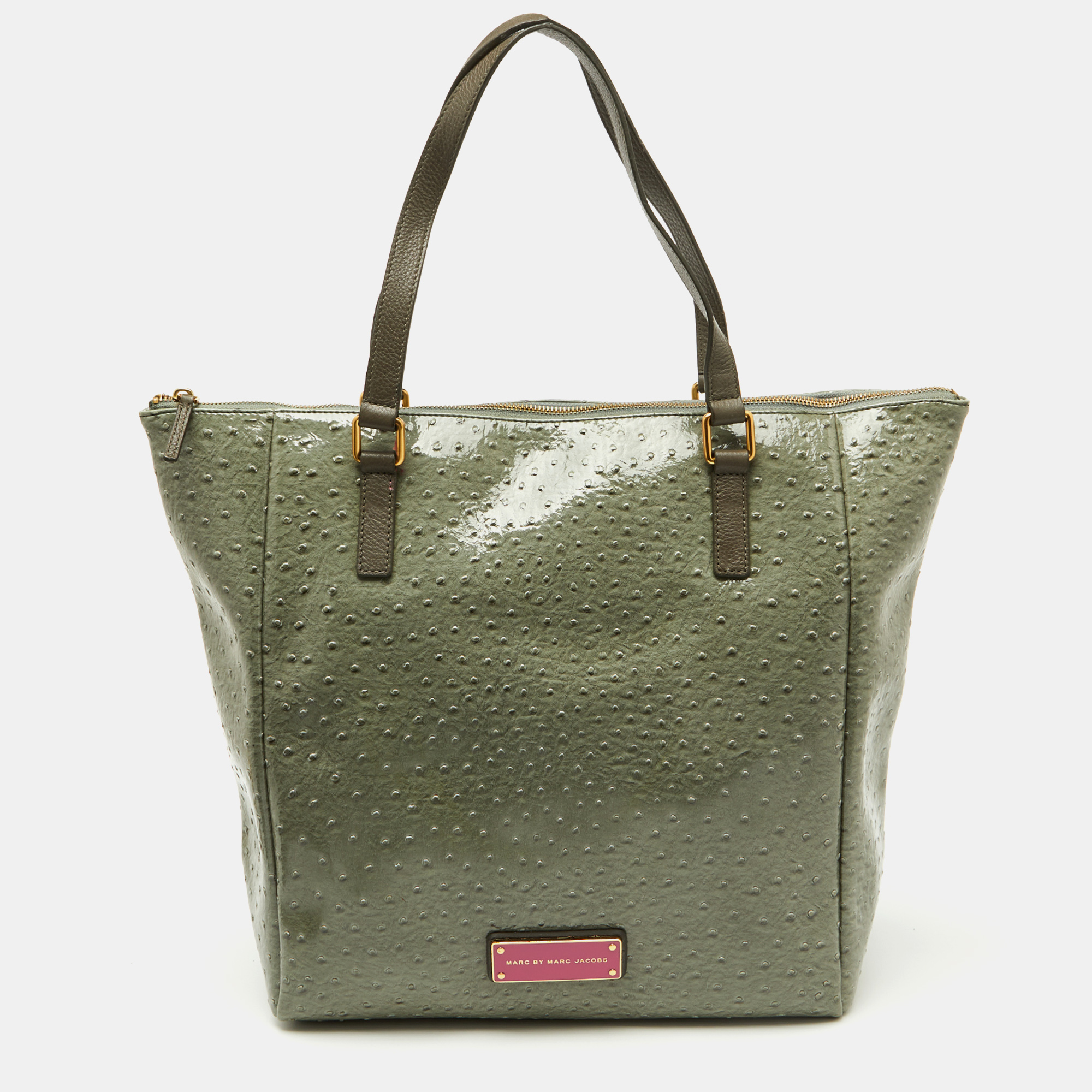 

Marc by Marc Jacobs Olive Green Ostrich Embossed Leather Take Me Tote