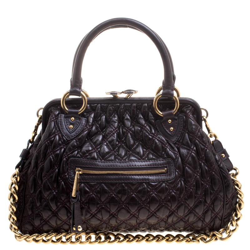 Pre Owned حقيبة كتف مارك جاكوبس ستام جلد عنابي داكن