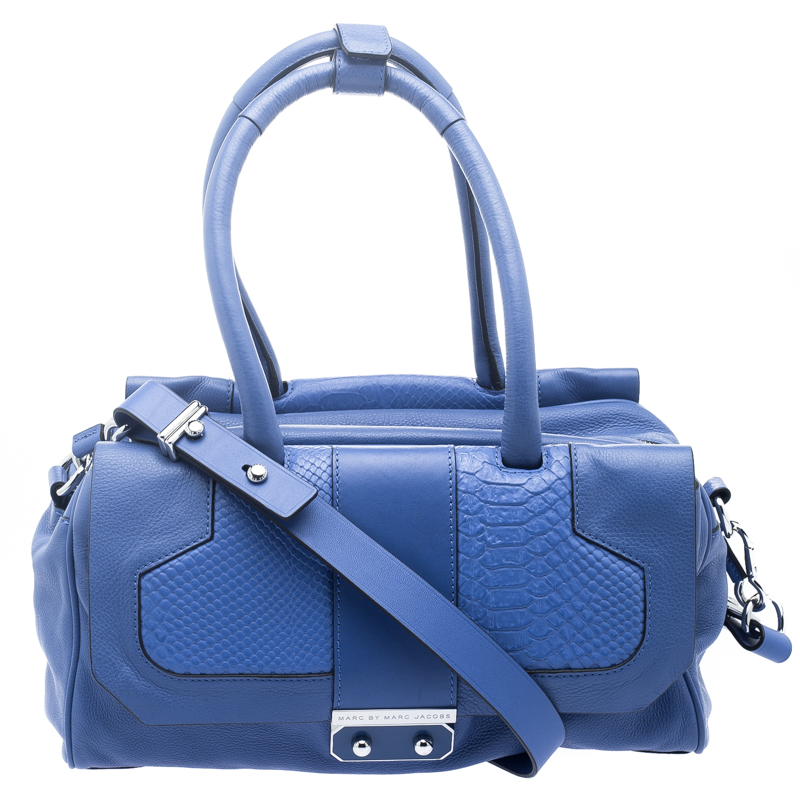 Marc by Marc Jacobs Blue Python Embossed Leather Detail Top Handle Bag