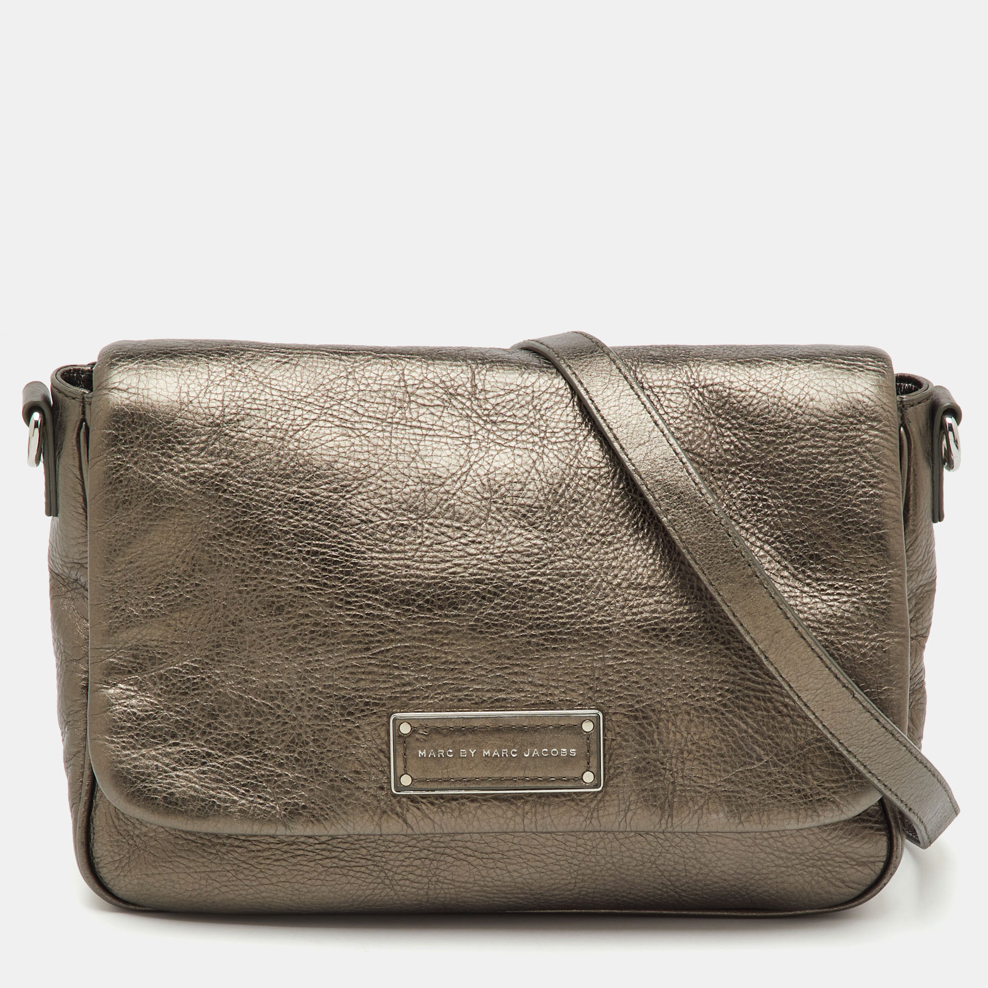 

Marc by Marc Jacobs Metallic Grey Leather Flap Crossbody Bag