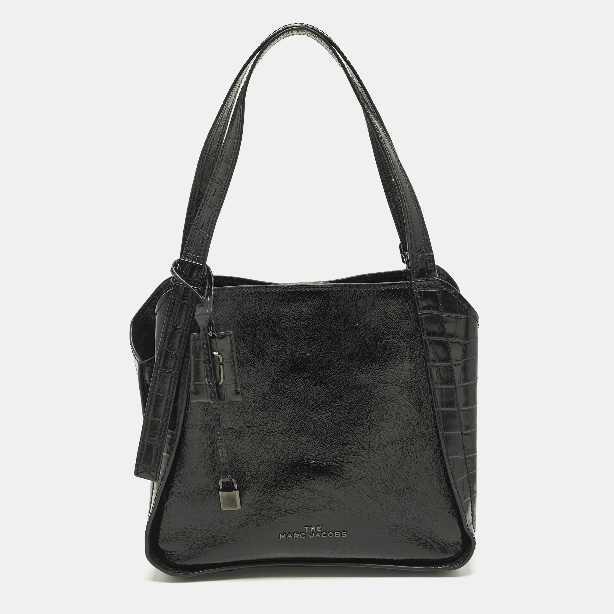 

Marc by Marc Jacobs The Director Black Patent and Croc Embossed Leather Tote
