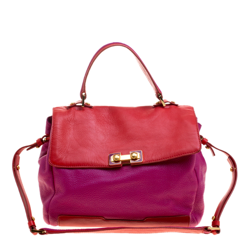 Pre Owned حقيبة مارك باي مارك جاكوبس بوبز ميمفيز جلد حمراء وفوشيا