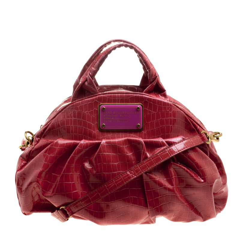 Marc By Marc Jacobs Red Croc Embossed Patent Leather Satchel Marc by ...
