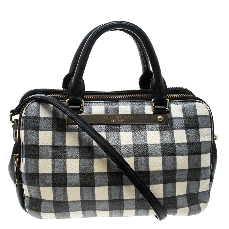 Pre Owned Marc by Marc Jacobs Black/White Check Leather Satchel