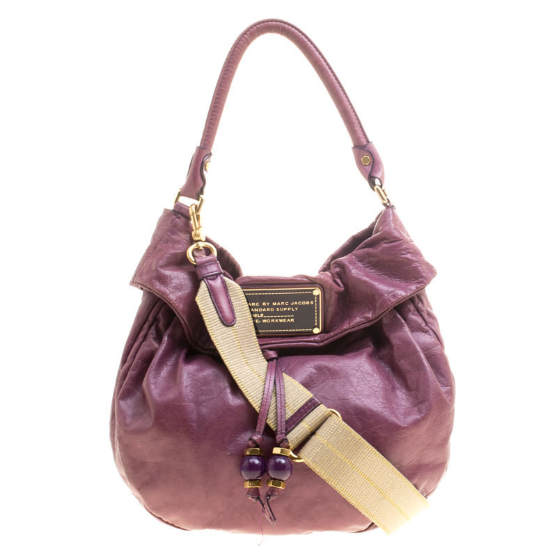 Pre Owned Marc by Marc Jacobs Purple Leather New Q Lil Drawstring Hobo