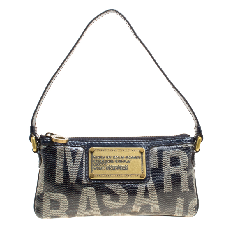 Pre Owned Marc by Marc Jacobs Blue Coated Canvas and Leather Pouch
