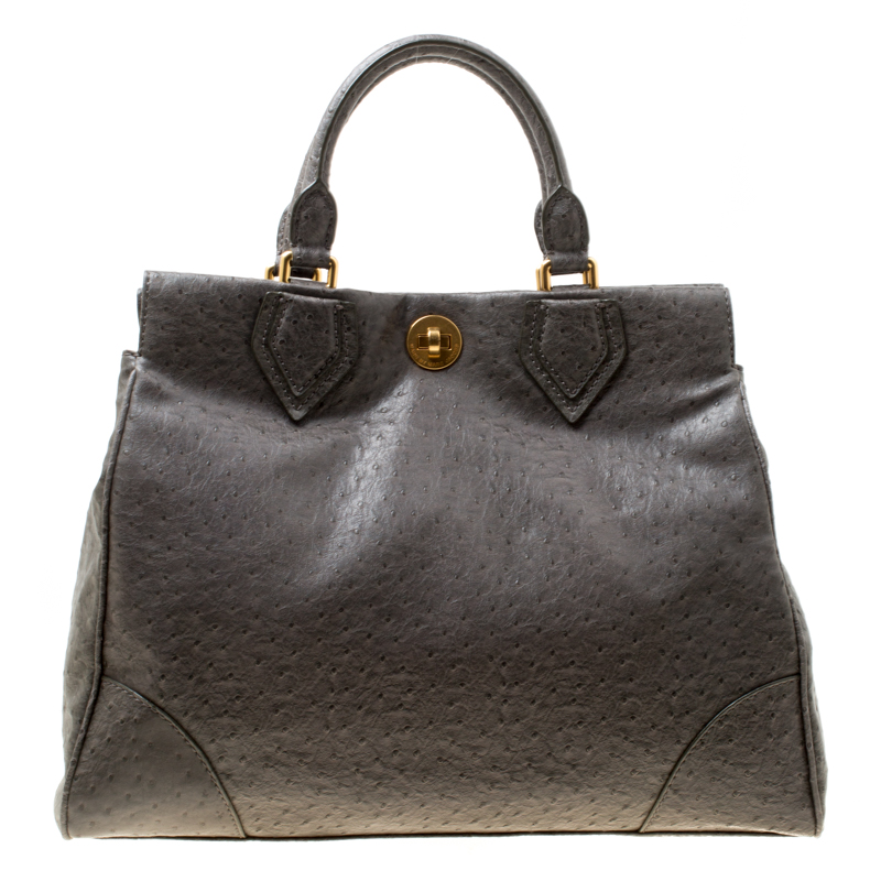 Marc by Marc Jacobs Grey Ostrich Embossed Leather Ozzie Square Lucy Top ...