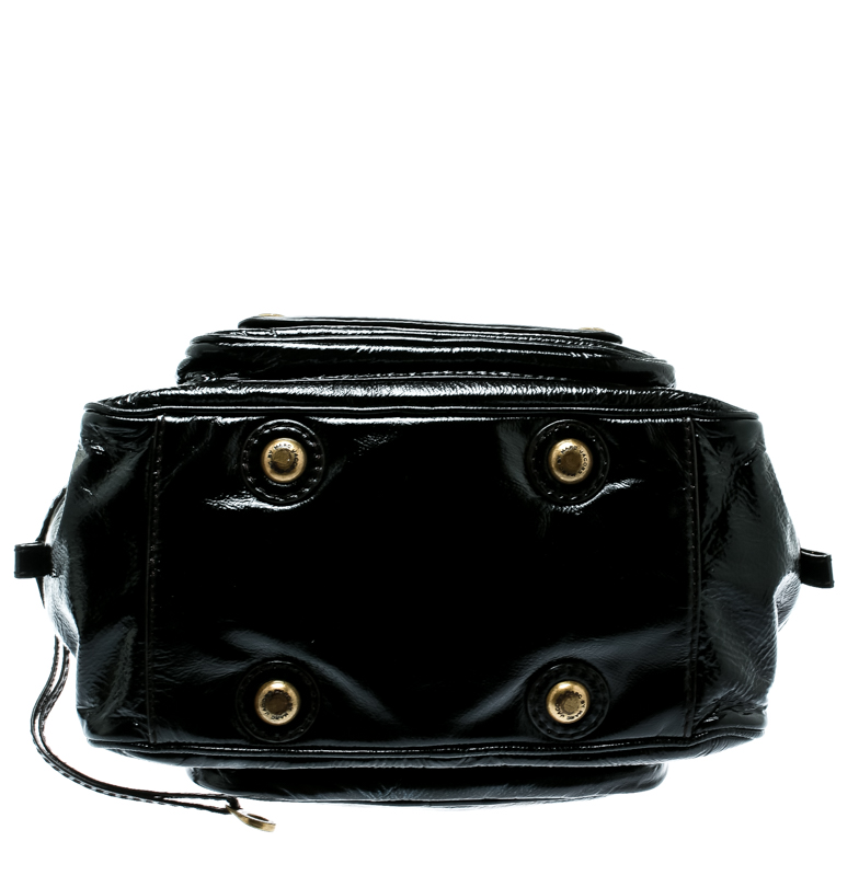 Pre-owned Marc By Marc Jacobs Black Laminated Leather Zip Pockets Satchel