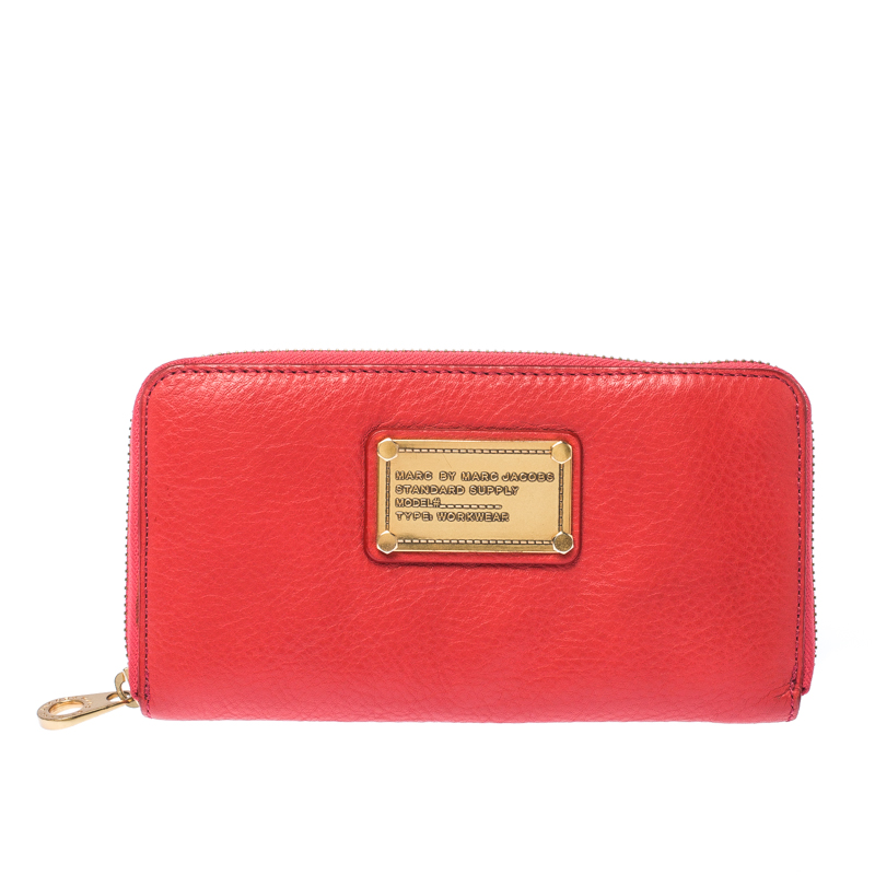 Marc By Marc Jacobs Coral Orange Leather Zip Around Wallet