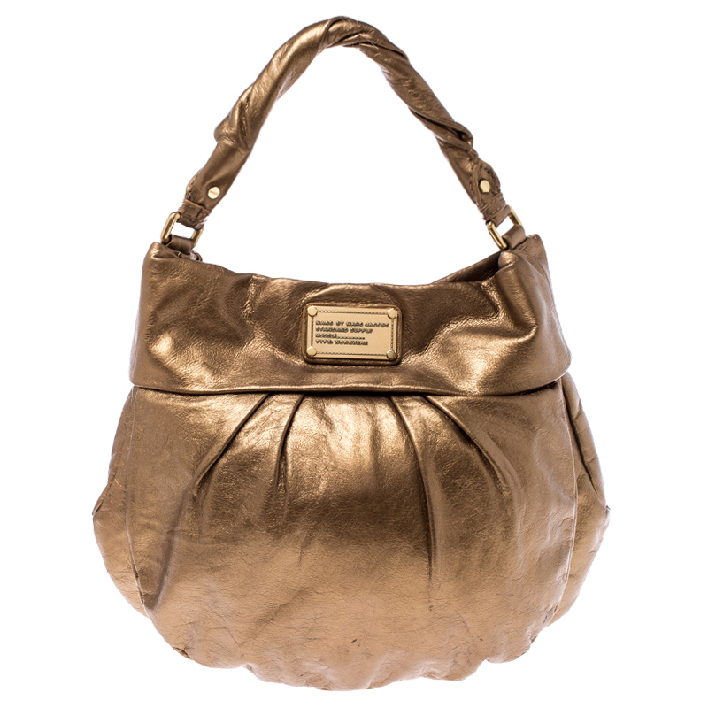 مملوكة مسبقًا Marc by Marc Jacobs Metallic Gold Leather Classic Q Hillier Hobo