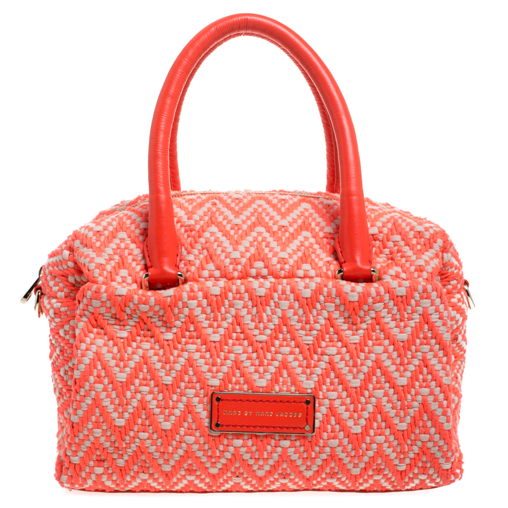 Click to view more detailed imagery on our partner's website Marc By Marc Jacobs Neon Orange Tweed Fabric Boston Bag