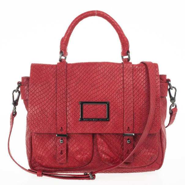 Marc by Marc Red Werdie Snake-Effect Leather Messenger Bag