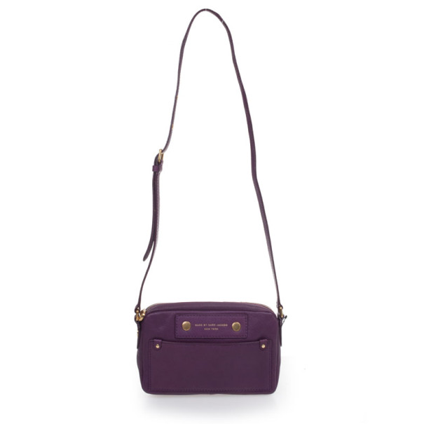 Pre Owned Marc by Marc Jacobs Dark Magenta Preppy Leather Camera Bag