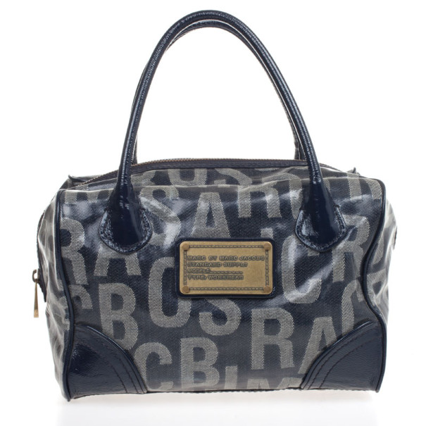 Marc by Marc Jacobs Navy Blue Patent Leather And Monogram Denim Satchel Marc  by Marc Jacobs