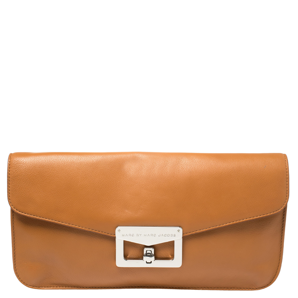 Pre-owned Marc By Marc Jacobs Tan Leather Bianca Envelope Clutch