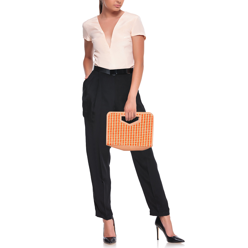 

Marc by Marc Jacobs Orange/Beige Checkered Raffia Clutch