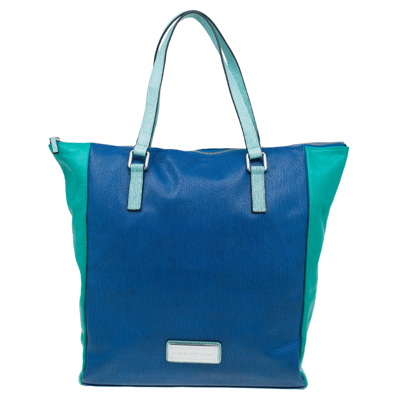 Pre Owned Marc by Marc Jacobs Blue/Green Lizard Stamped Leather Take Me Tote