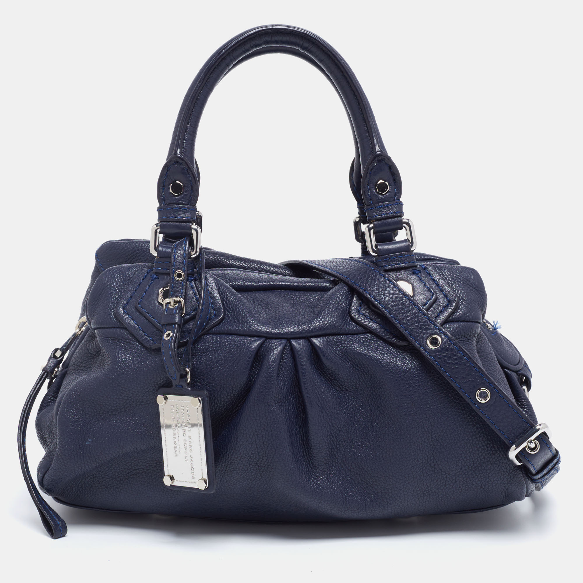 Pre-owned Marc By Marc Jacobs Navy Blue Leather Classic Q Baby Groovee Bag