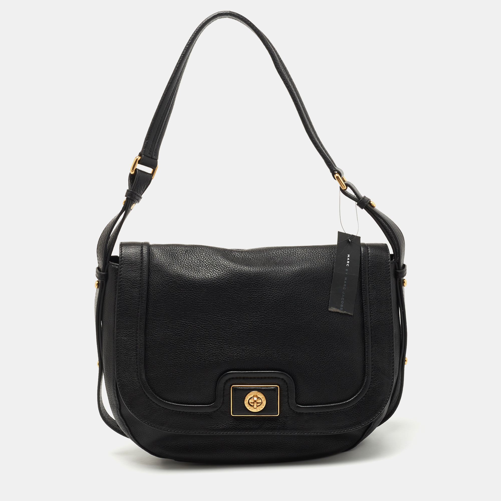 Pre-owned Marc By Marc Jacobs Black Leather Flap Hobo