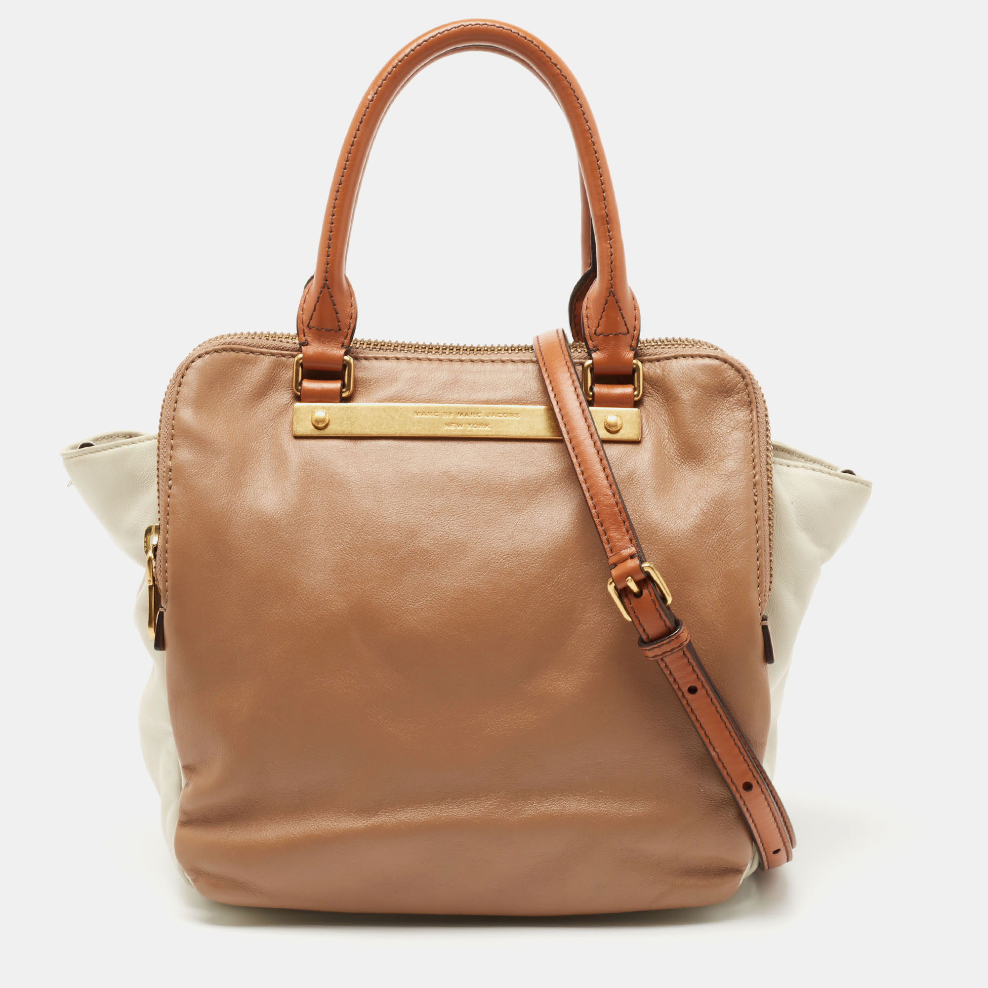 Pre-owned Marc By Marc Jacobs Brown/white Leather Goodbye Columbus Satchel