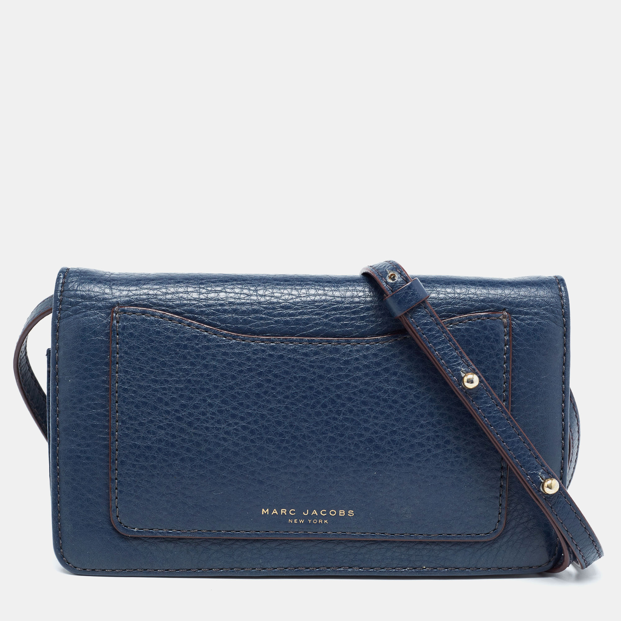 Pre-owned Marc By Marc Jacobs Marc Jacobs Navy Blue Leather Recruit Wallet On Strap