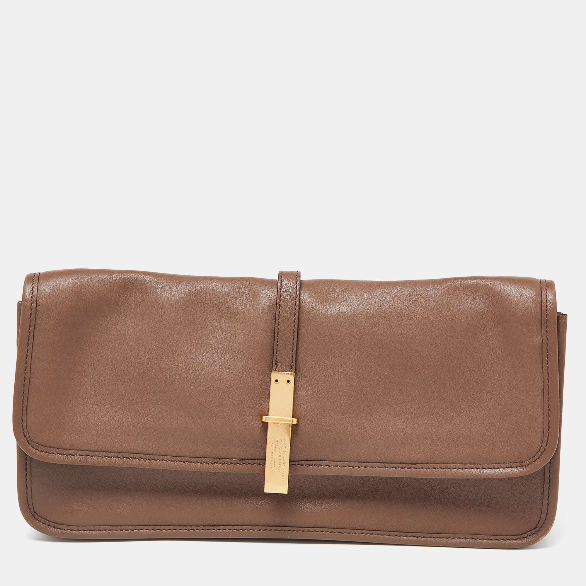 Pre-owned Marc By Marc Jacobs Beige Leather Metal Flap Clutch